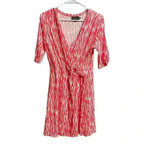 Pendleton Women's Dress Petite Small Salmon/Pink Faux Wrap 3/4 Ruched Sleeve